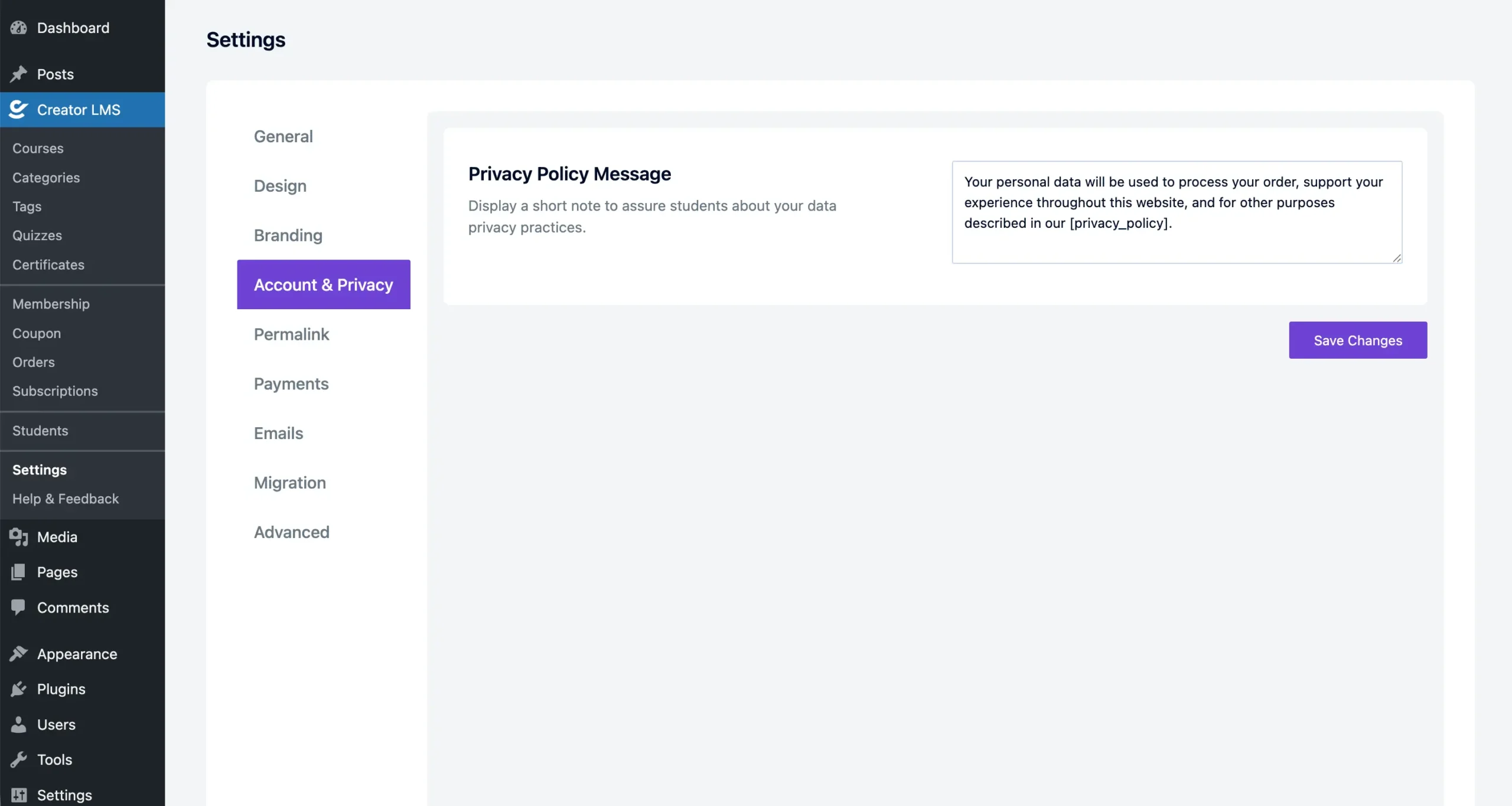 Settings 6 Creator LMS Account and Privacy Setting scaled