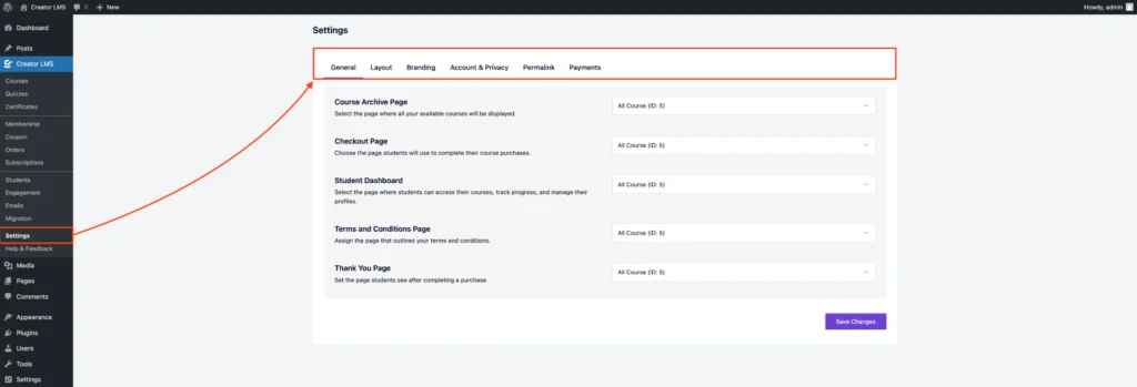 Global Settings - Creator LMS
