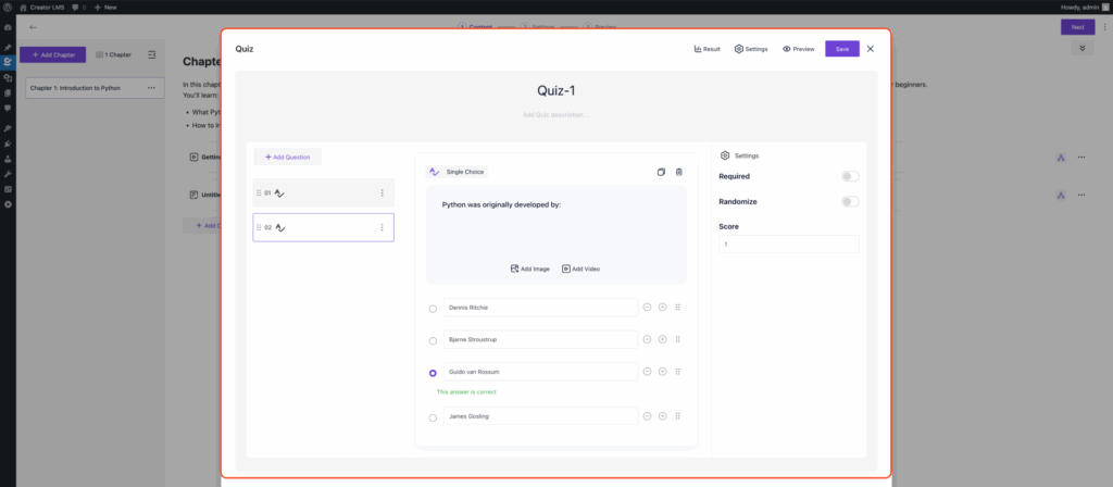 Add a Quiz-Creator LMS