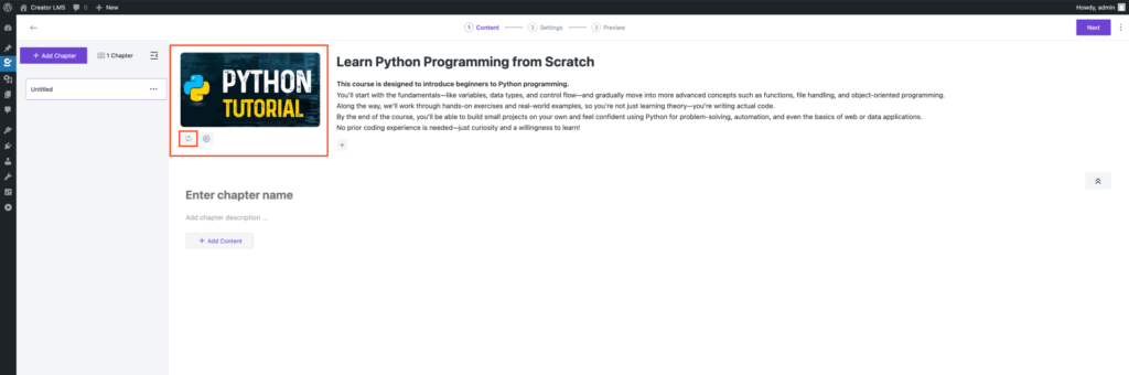 Add a cover photo-Creator LMS