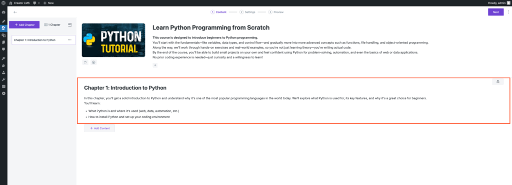 Adding Your First Chapter