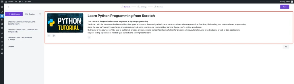 Set the Course Title and Description