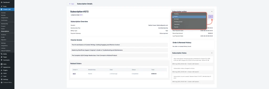 All Subscription Status 