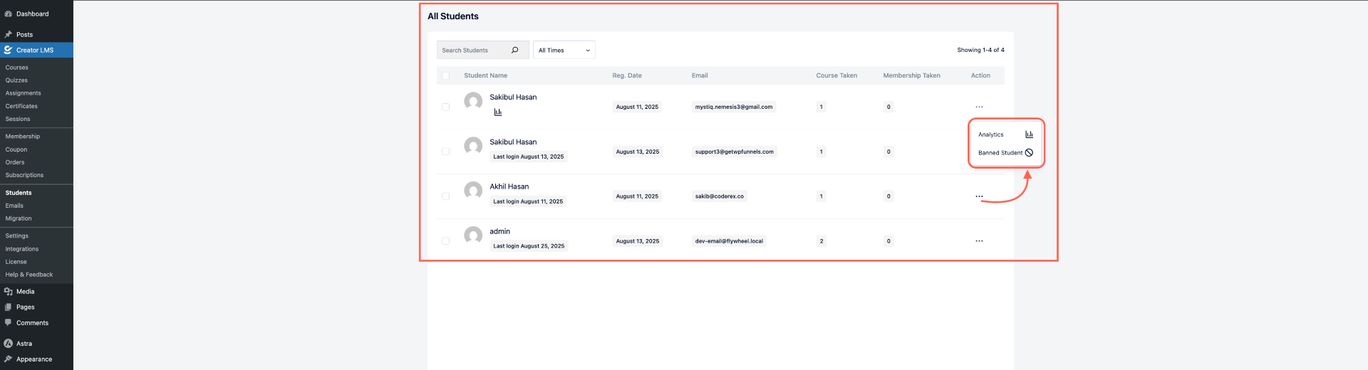 Available Action Options 