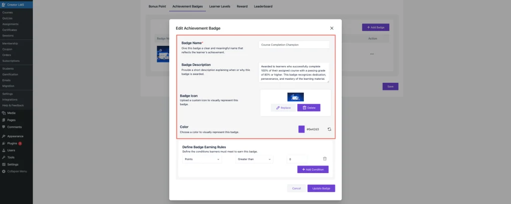 Badge Name and Description 
