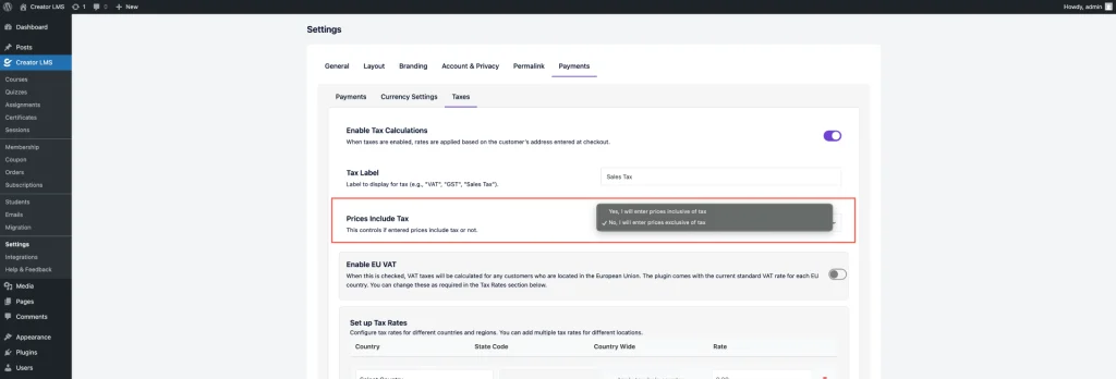 Choose Price Include Tax 