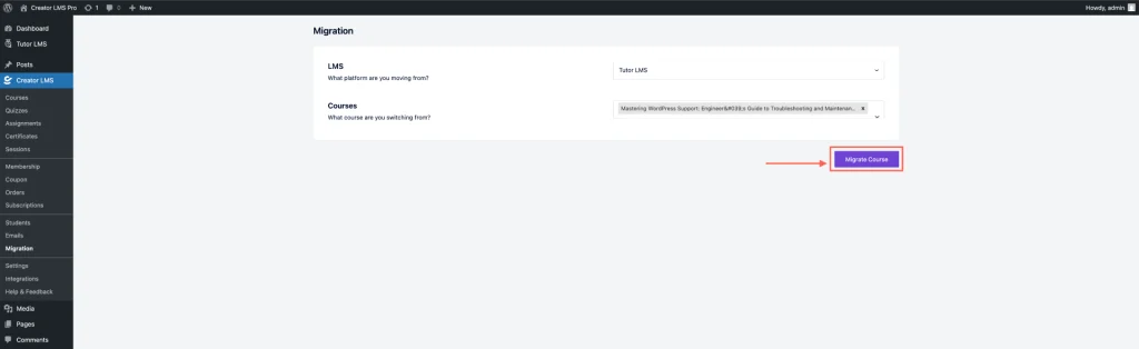 Select the Migration Course 