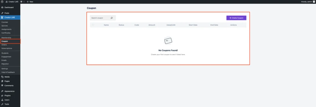 Coupon Dashboard Overview