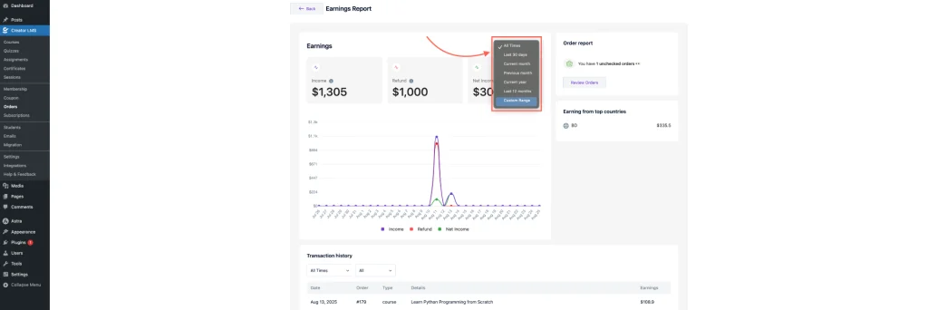Different Earning Report Date Range 