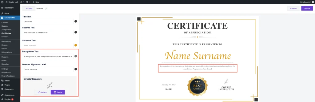 Edit Recognition Text 