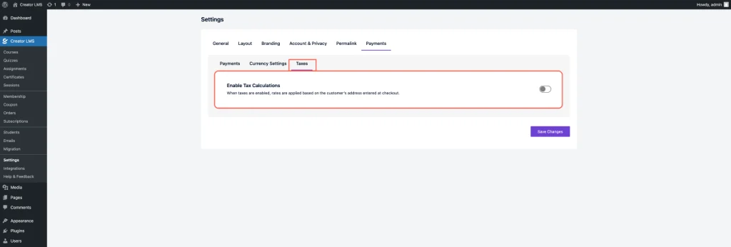 Creator LMS Settings 