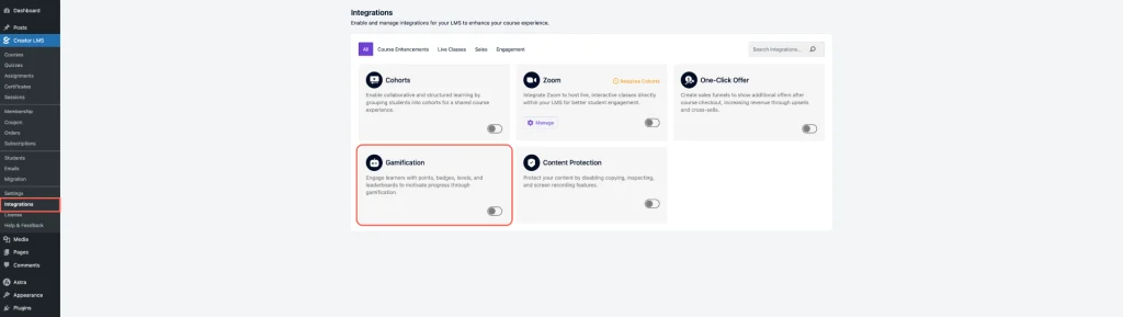 Integrations Dashboard 
