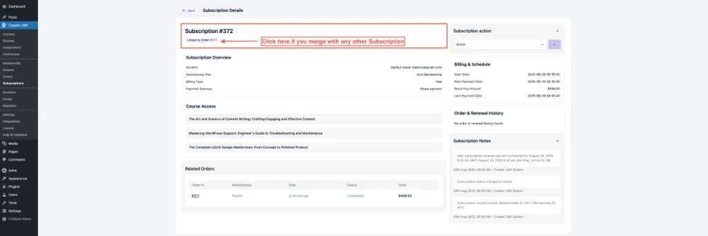 Link with Previous Subscription 
