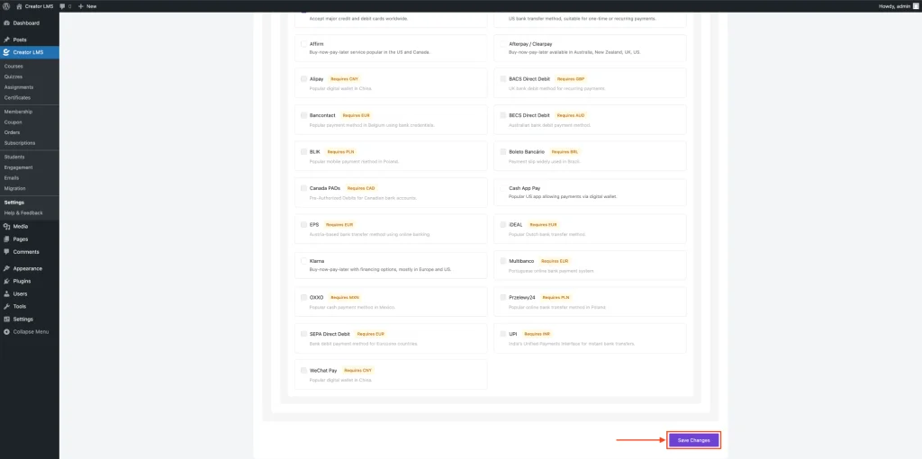 Stripe Enable in Creator LMS 