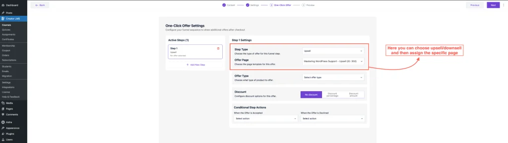 Select the Type of the Offer