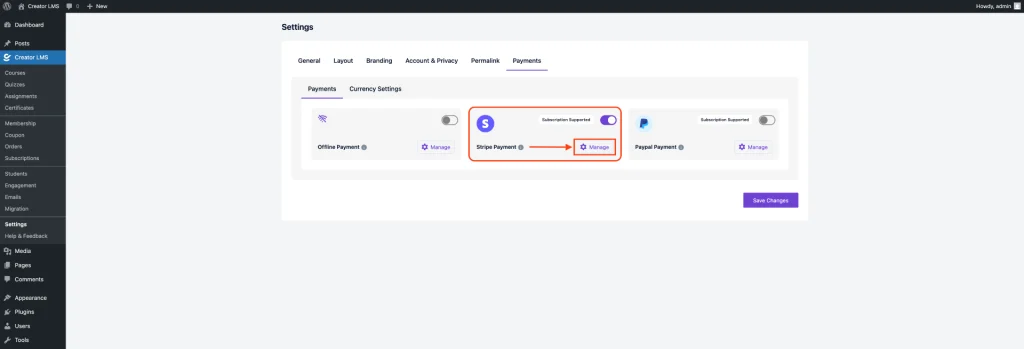 Stripe Enable in Creator LMS 