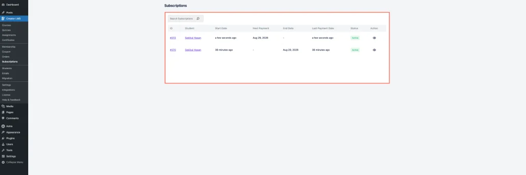 Subscription Dashboard