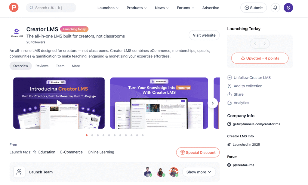 Creator LMS Is Now Live on Product Hunt