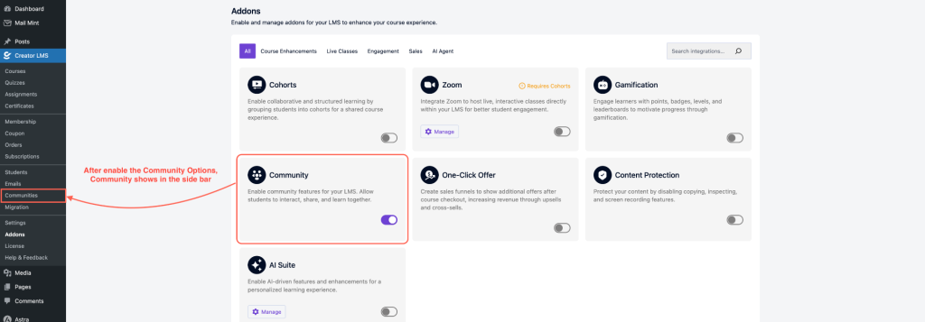 Enable the Community Options copy