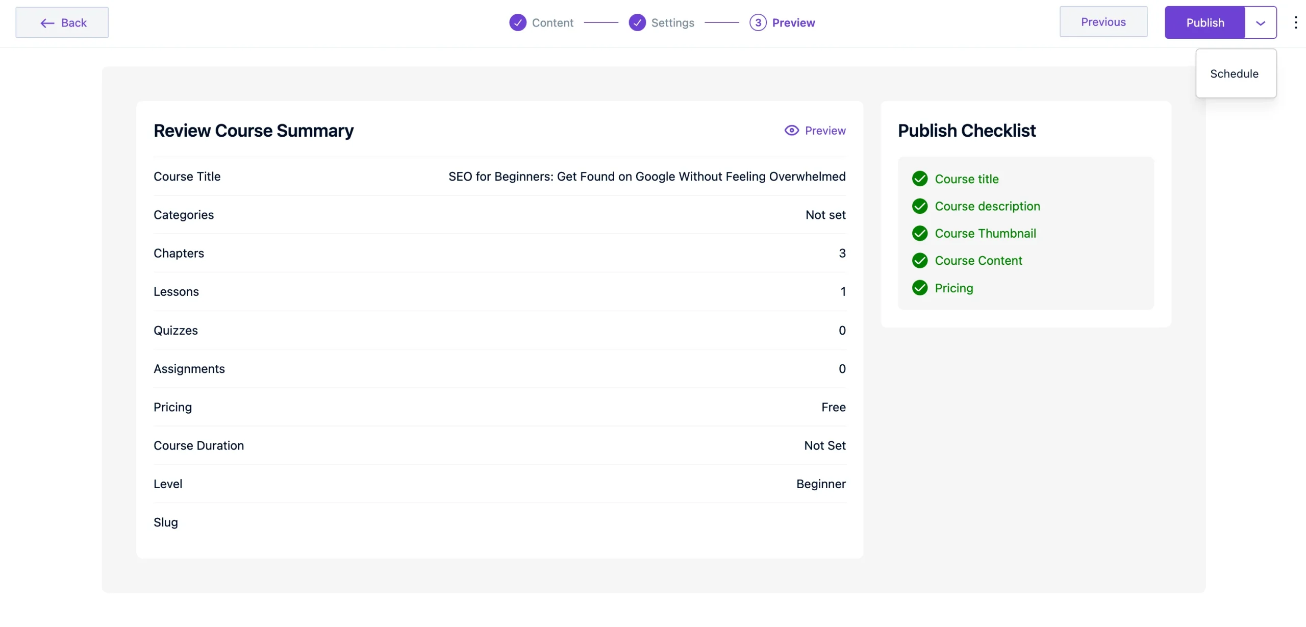 Publishing or Scheduling Your Course