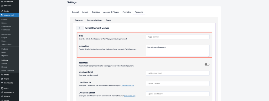 Set Title and Instructions
