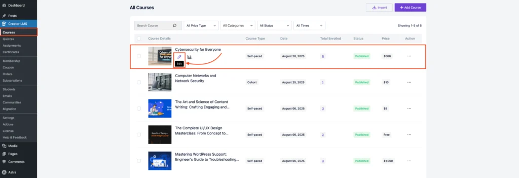 Creator LMS Dashboard 