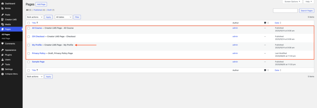 Creator LMS Default Pages 