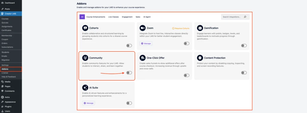 Enable Community Addon 