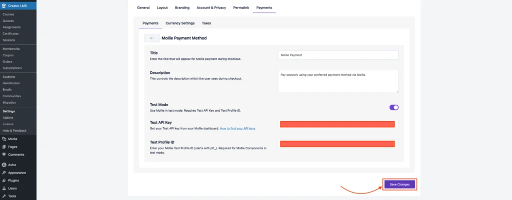 Mollie 8 Save Changes