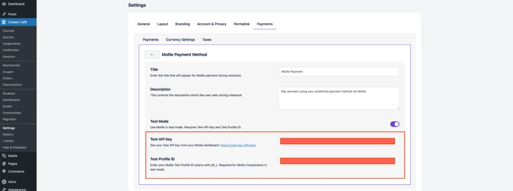 Mollie 7 Set the Mollie API Key