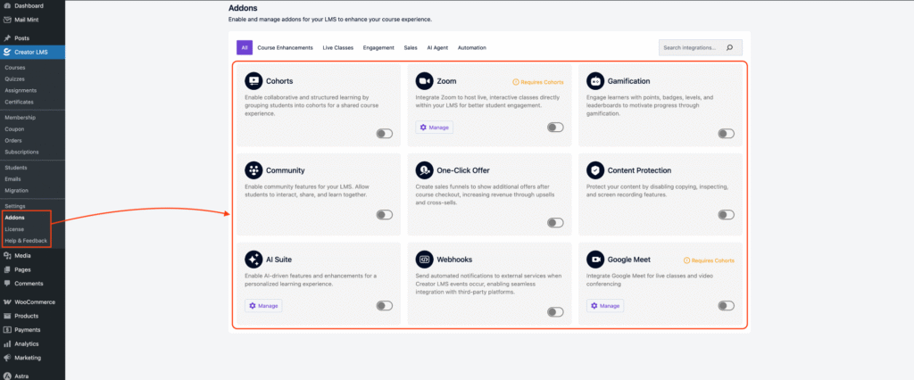 All Addons - Creator LMS