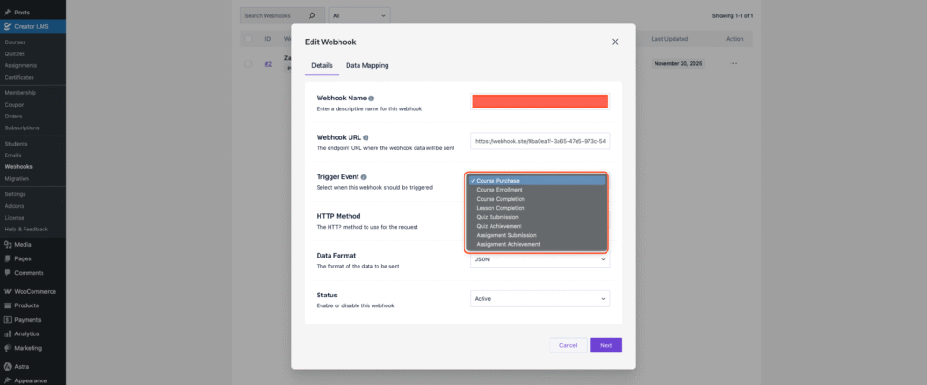 Choose Trigger Event