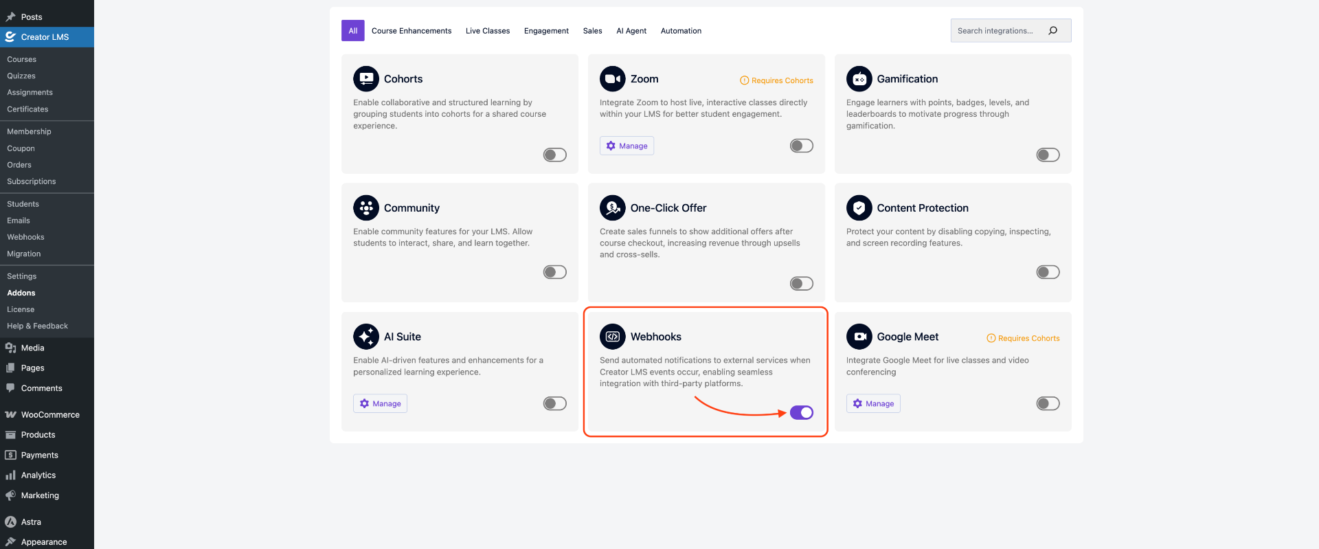 Webhooks | Creator LMS