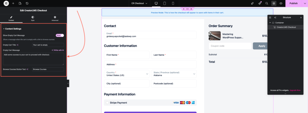 Add Empty Cart Message