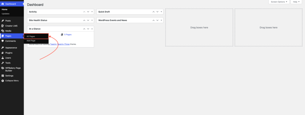 Click All Pages from WP Dashboard