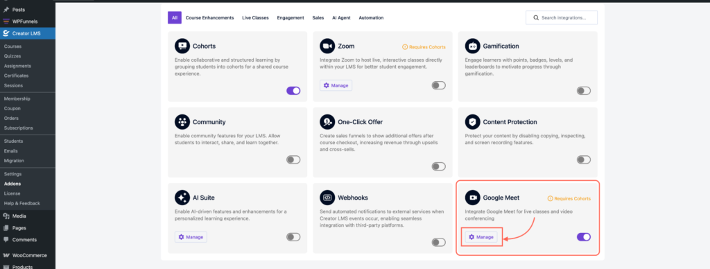 Click on Manage Icon