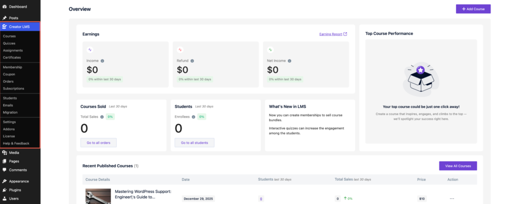 Creator LMS Dashboard