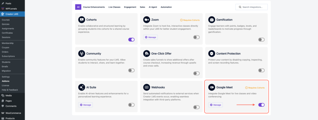 Enable The Google Meet Toggle