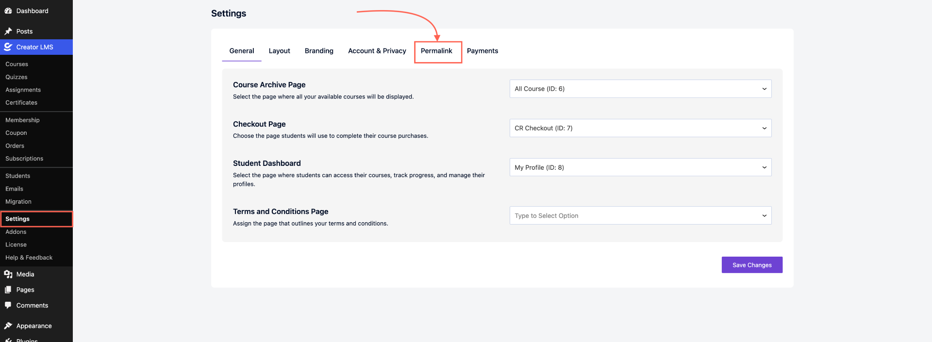 Configure Permalinks | Creator LMS