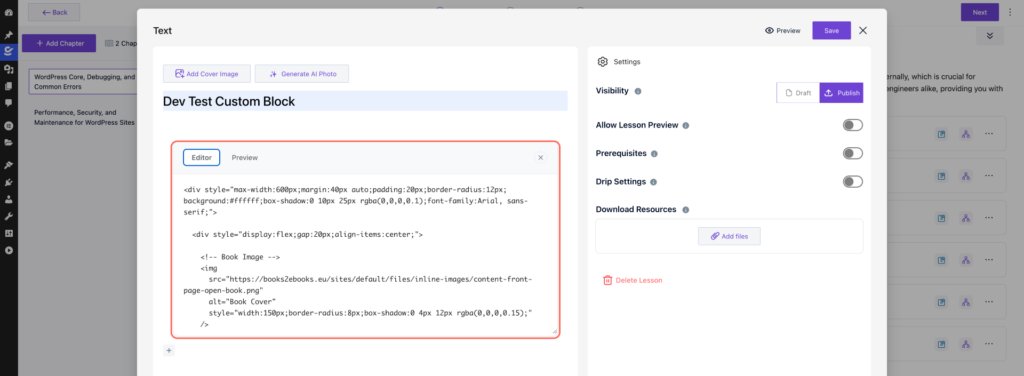 Paste The HTML into Code Editor