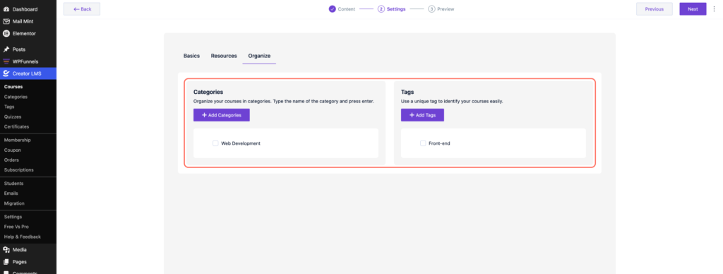 Assign Tag and Categories