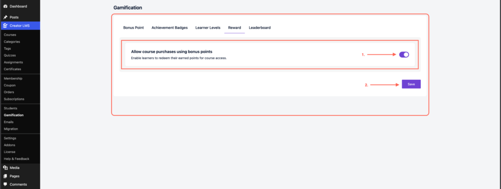 Enable Allow Course Purchses Using Bonus Points