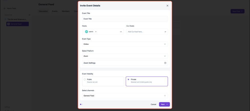 Event Dashboard Pop-up