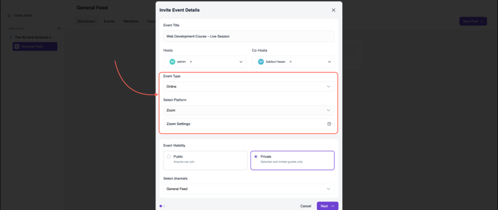 Select the Event Type - Online