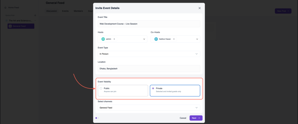 Set Event Visibility public or Private