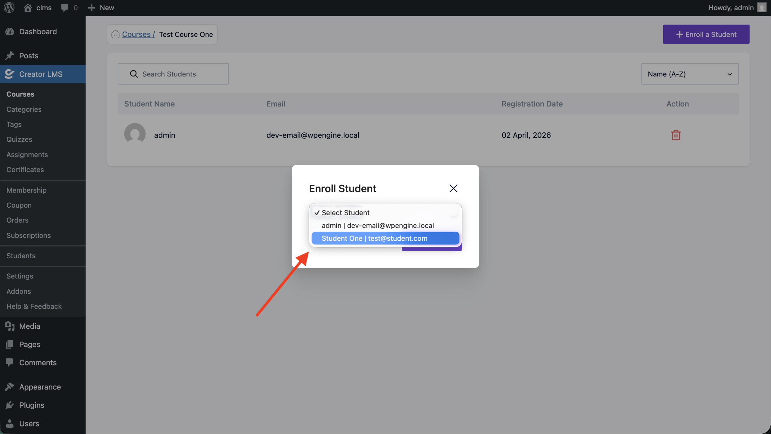 Manually Add Student 3 Creator LMS Add Student Manually Dropdown scaled