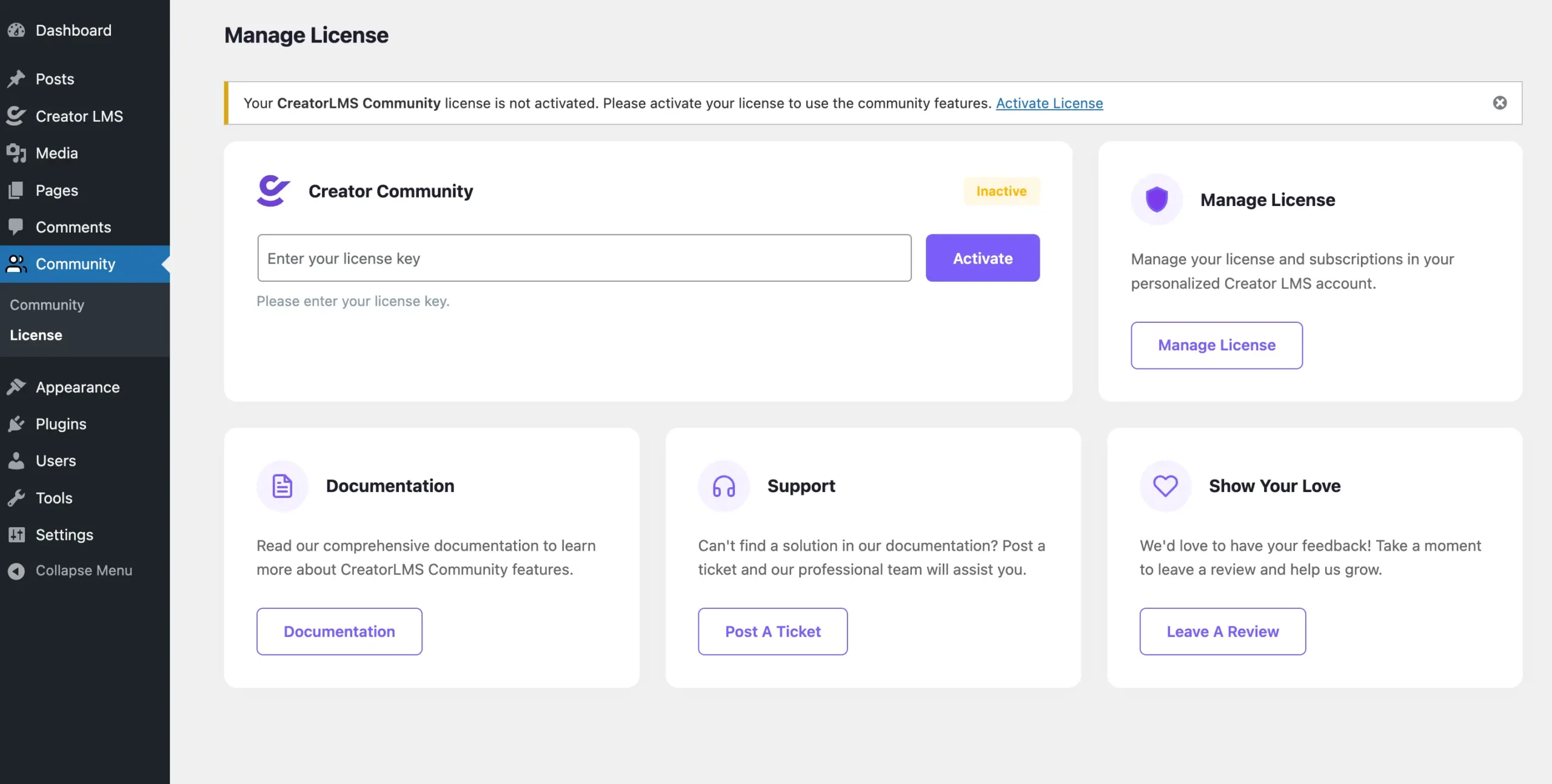 Creator LMS Community Addon License Screen scaled