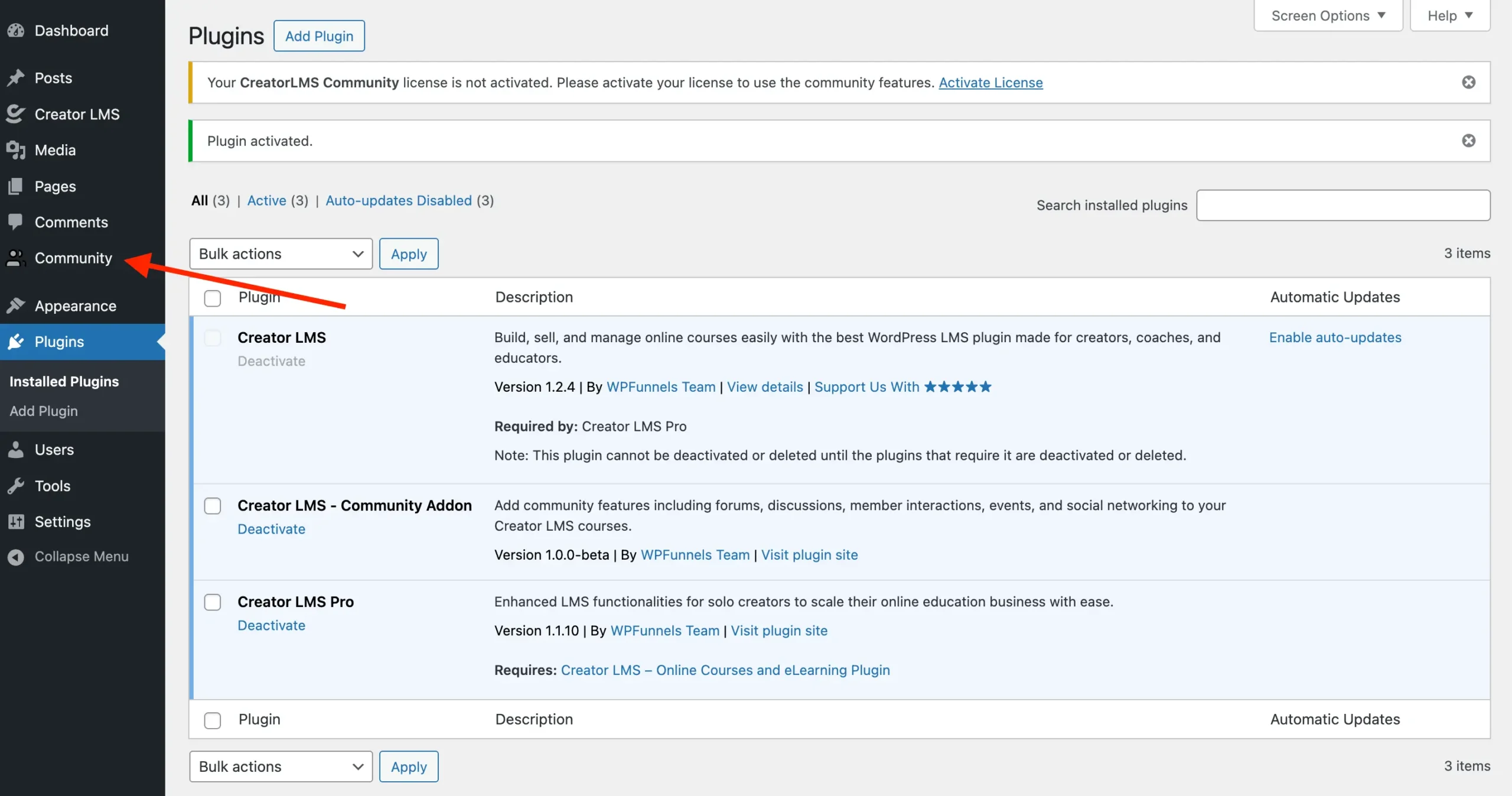 Creator LMS Community Addon Menu Location scaled
